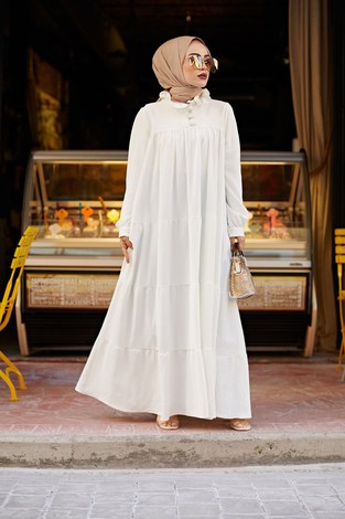 Frilly Ayrobin Elbise 4423-2 Beyaz - Thumbnail