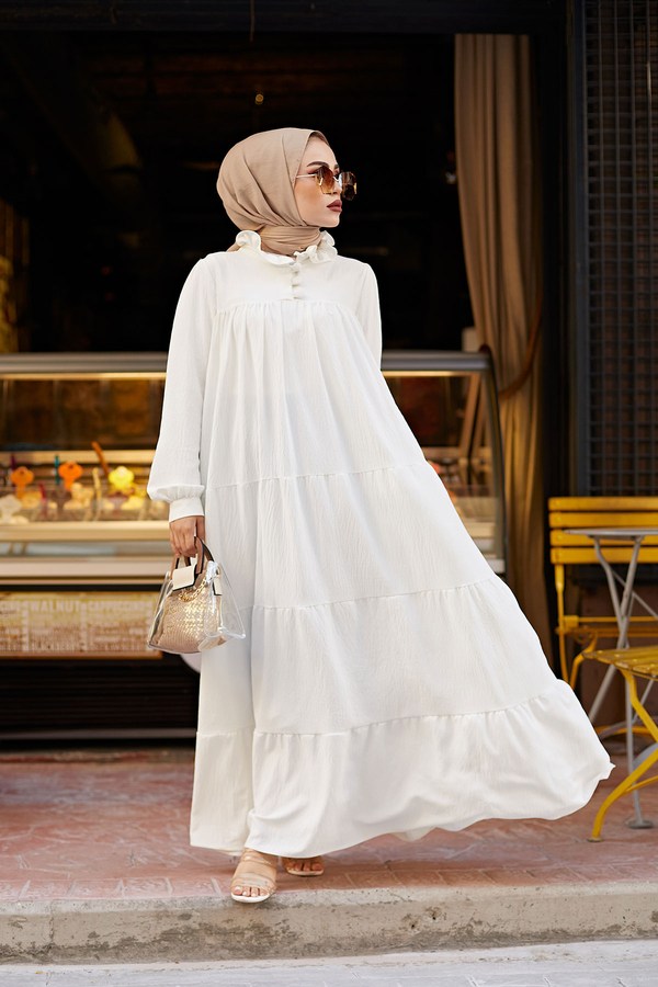 Frilly Ayrobin Elbise 4423-2 Beyaz