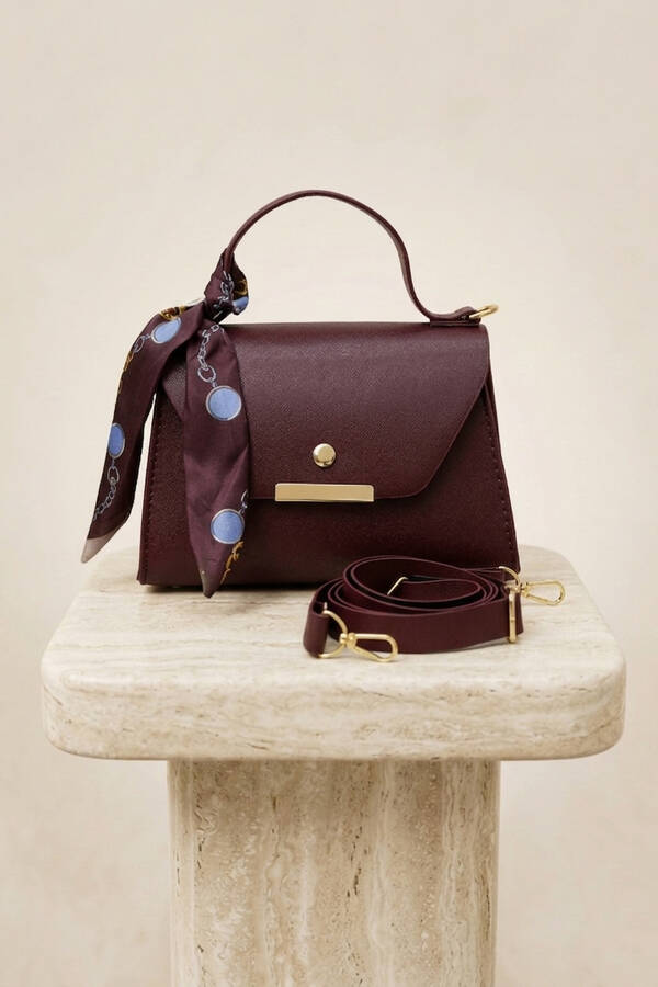 Tkm - Fular Detaylı El Ve Omuz Çantası Bordo