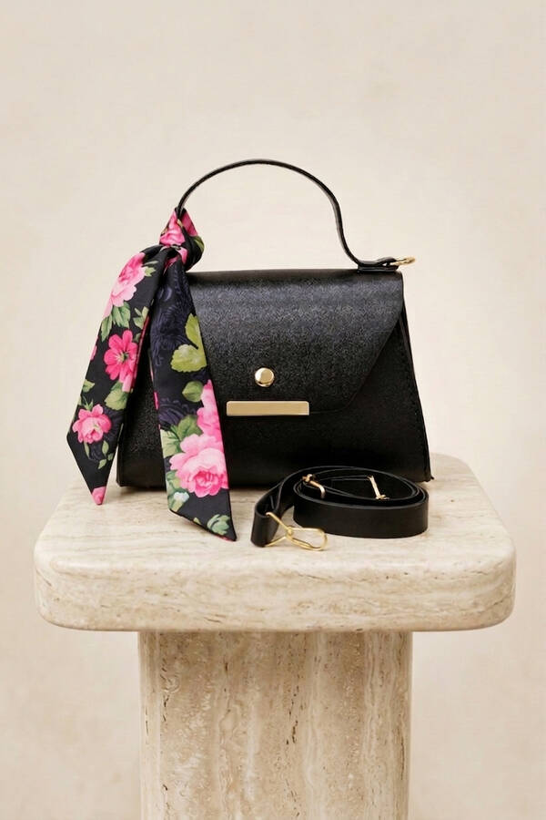 Tkm - Fular Detaylı El Ve Omuz Çantası Siyah