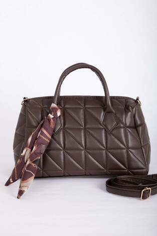 Fular Detaylı Kapitone El & Omuz Çantası Kahve - Thumbnail