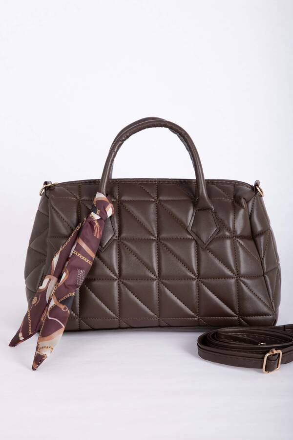 Dmç - Fular Detaylı Kapitone El & Omuz Çantası Kahve (1)