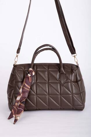 Fular Detaylı Kapitone El & Omuz Çantası Kahve - Thumbnail