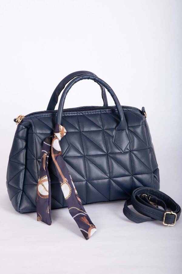 Dmç - Fular Detaylı Kapitone El & Omuz Çantası Lacivert (1)