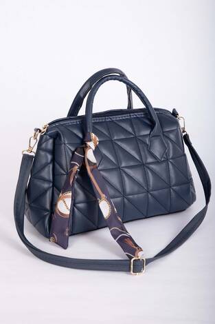 Fular Detaylı Kapitone El & Omuz Çantası Lacivert