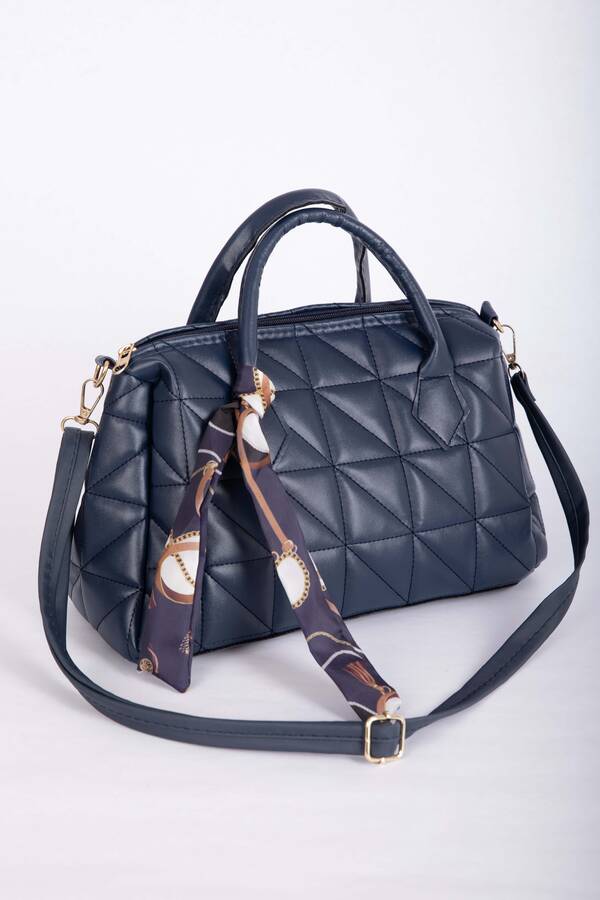 Dmç - Fular Detaylı Kapitone El & Omuz Çantası Lacivert