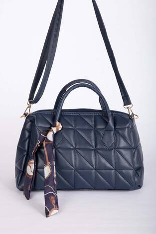 Fular Detaylı Kapitone El & Omuz Çantası Lacivert - Thumbnail