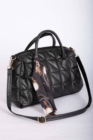 Fular Detaylı Kapitone El & Omuz Çantası Siyah - Thumbnail