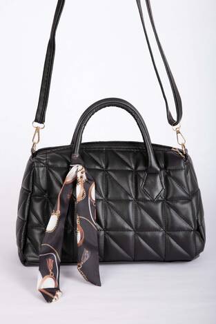 Fular Detaylı Kapitone El & Omuz Çantası Siyah - Thumbnail