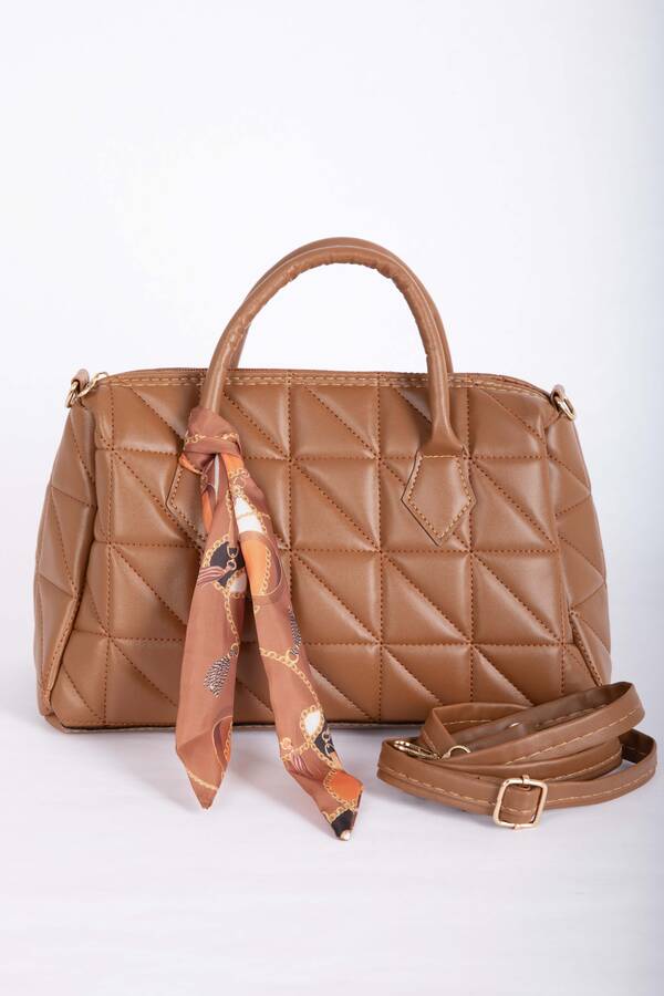 Dmç - Fular Detaylı Kapitone El & Omuz Çantası Taba