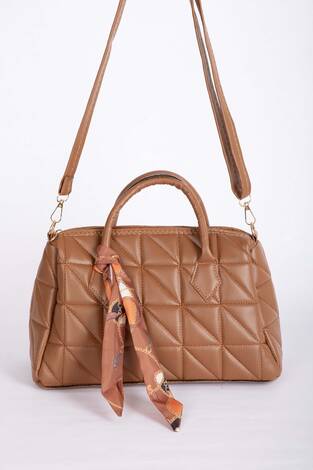 Fular Detaylı Kapitone El & Omuz Çantası Taba - Thumbnail