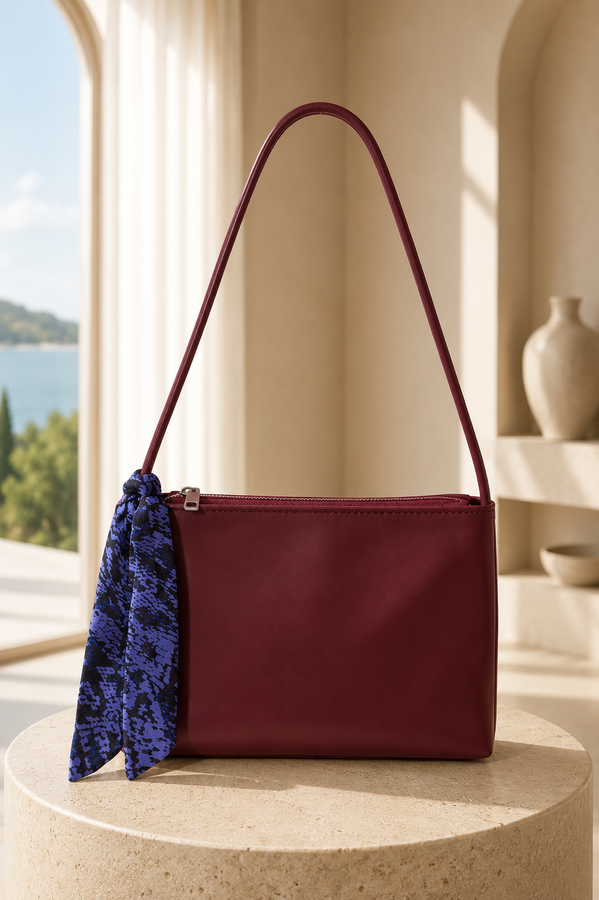 TK - Fularlı Baget Çanta Bordo