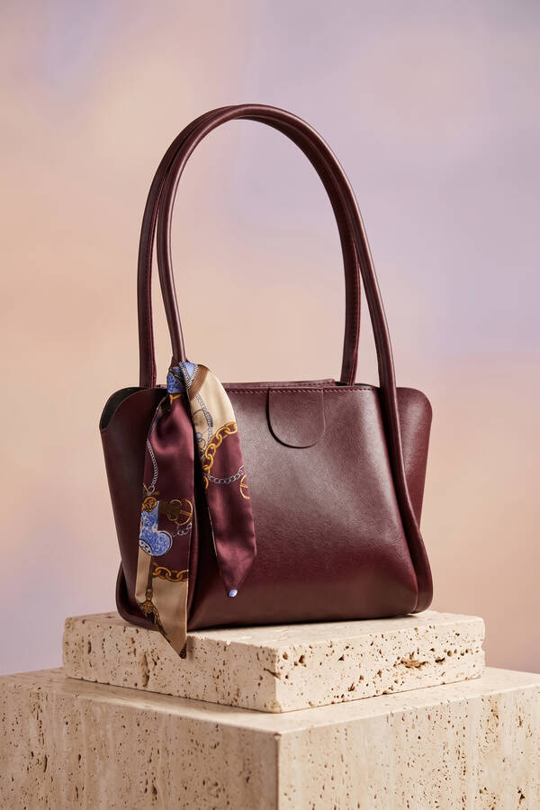 Tkm - Fularlı El Ve Omuz Çantası Bordo