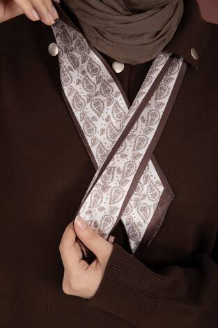 Fularlı Polo Yaka Triko Kazak Kahve - Thumbnail