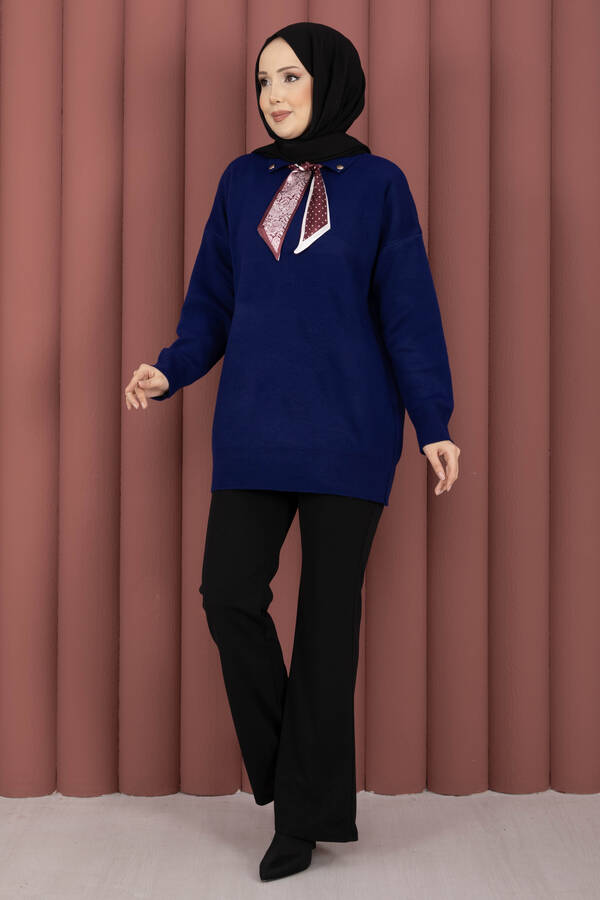 RAF - Fularlı Polo Yaka Triko Kazak Saks