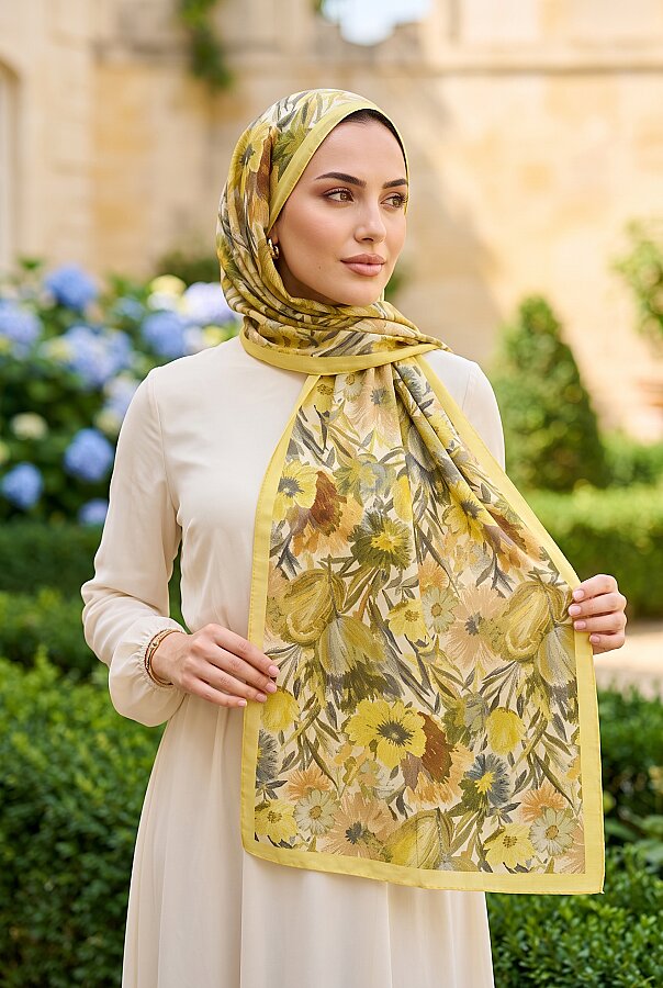 Garden Çiçekli Şal Serisi Yeşil Olive