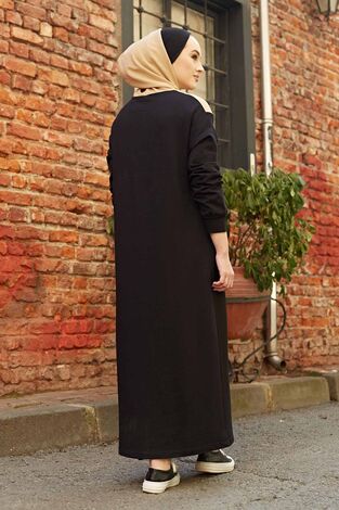 Garnili Elbise 130NS-6551 Siyah-Sütlükahve - Thumbnail