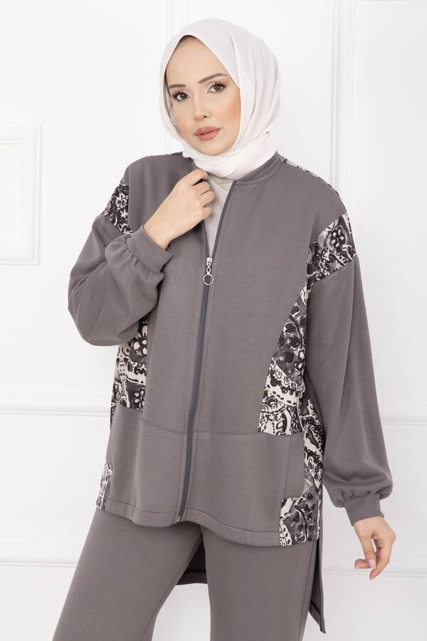 MD - Garnili Önü Fermuarlı İkili Takım Gri (1)