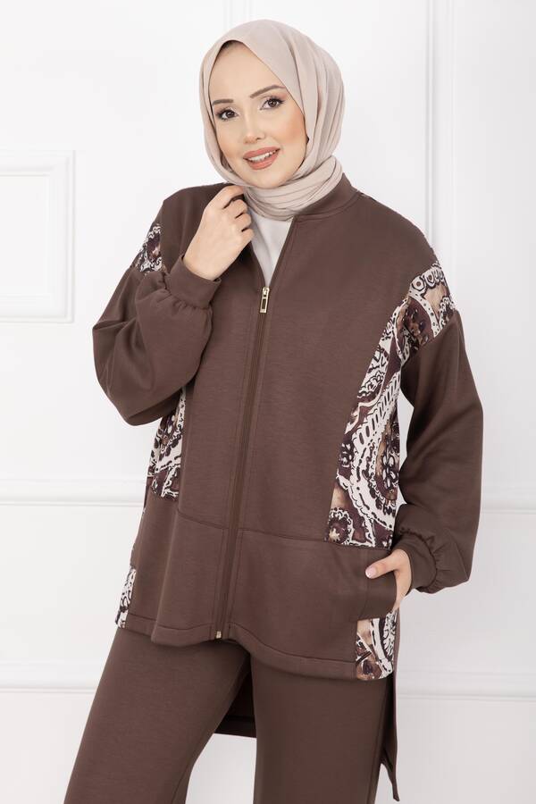 MD - Garnili Önü Fermuarlı İkili Takım Kahve (1)