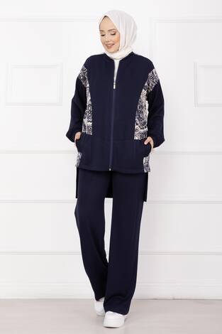 Garnili Önü Fermuarlı İkili Takım Lacivert