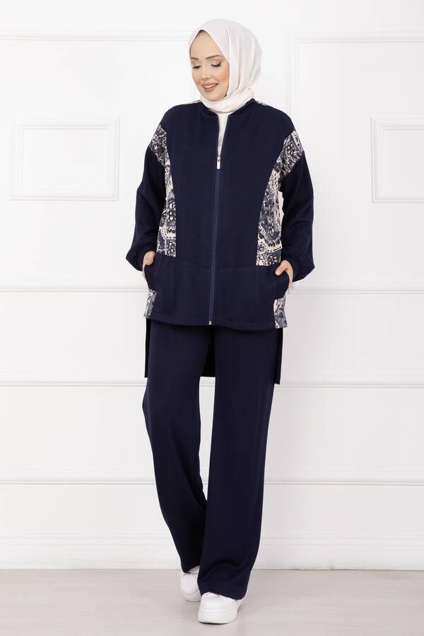 MD - Garnili Önü Fermuarlı İkili Takım Lacivert