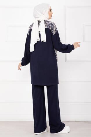 Garnili Önü Fermuarlı İkili Takım Lacivert - Thumbnail