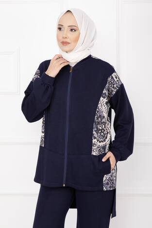 Garnili Önü Fermuarlı İkili Takım Lacivert - Thumbnail