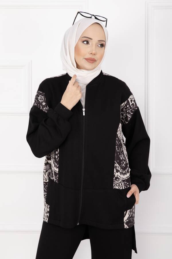 MD - Garnili Önü Fermuarlı İkili Takım Siyah (1)