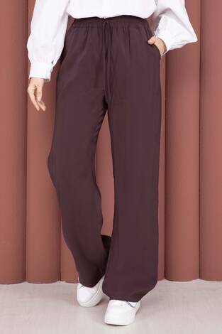 Geniş Paça Cepli Tensel Pantolon Bordo - Thumbnail