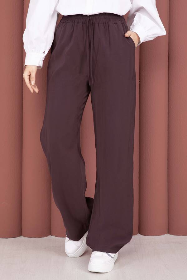 Kç - Geniş Paça Cepli Tensel Pantolon Bordo (1)