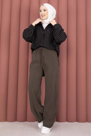 Geniş Paça Cepli Tensel Pantolon Kahve - Thumbnail