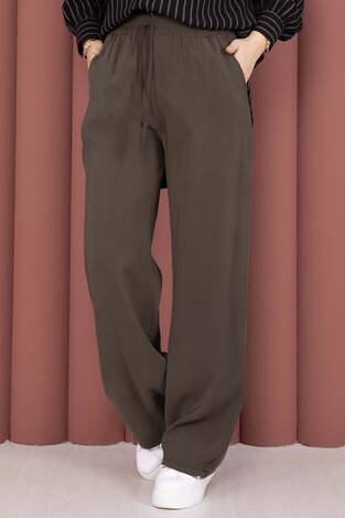 Geniş Paça Cepli Tensel Pantolon Kahve - Thumbnail