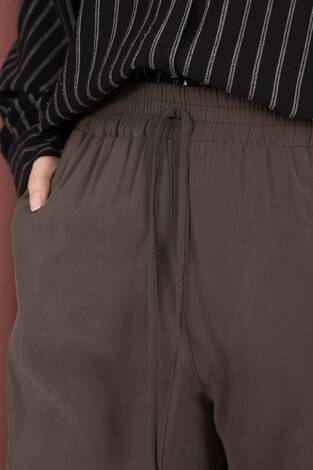 Geniş Paça Cepli Tensel Pantolon Kahve - Thumbnail