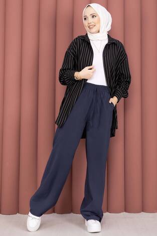 Geniş Paça Cepli Tensel Pantolon Lacivert