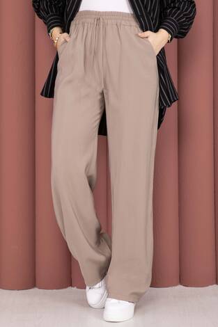 Geniş Paça Cepli Tensel Pantolon Vizon - Thumbnail