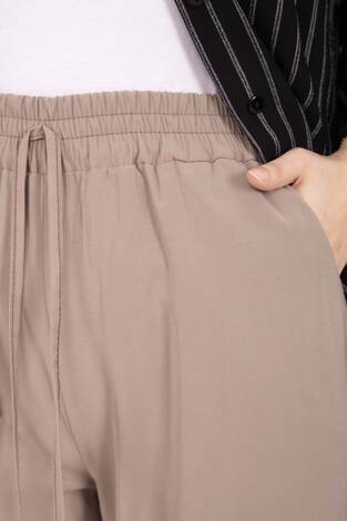 Geniş Paça Cepli Tensel Pantolon Vizon - Thumbnail