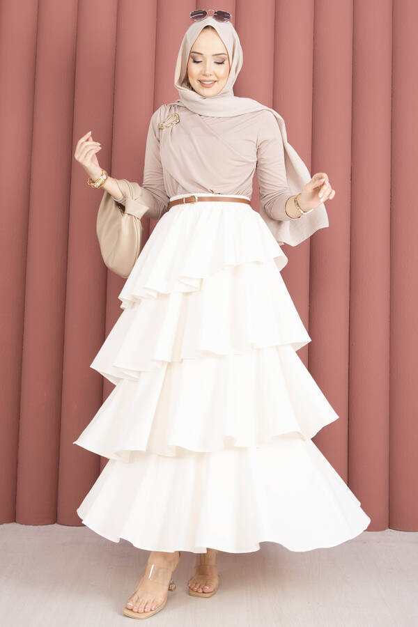 Özk - Gold Broş Detaylı Sandy Body Bej (1)