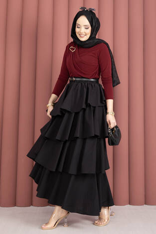 Gold Broş Detaylı Sandy Body Bordo - Thumbnail