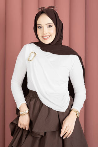 Gold Broş Detaylı Sandy Body Ekru - Thumbnail