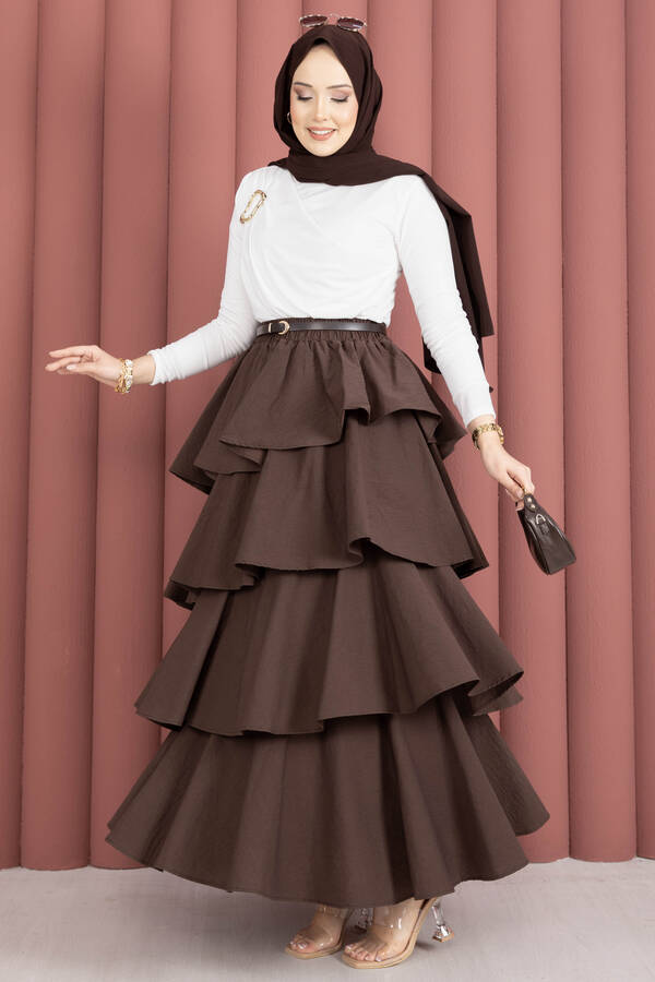 Özk - Gold Broş Detaylı Sandy Body Ekru (1)