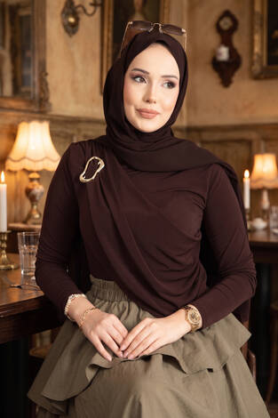 Gold Broş Detaylı Sandy Body Kahve