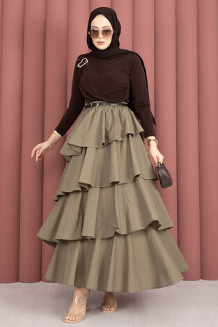 Gold Broş Detaylı Sandy Body Kahve - Thumbnail