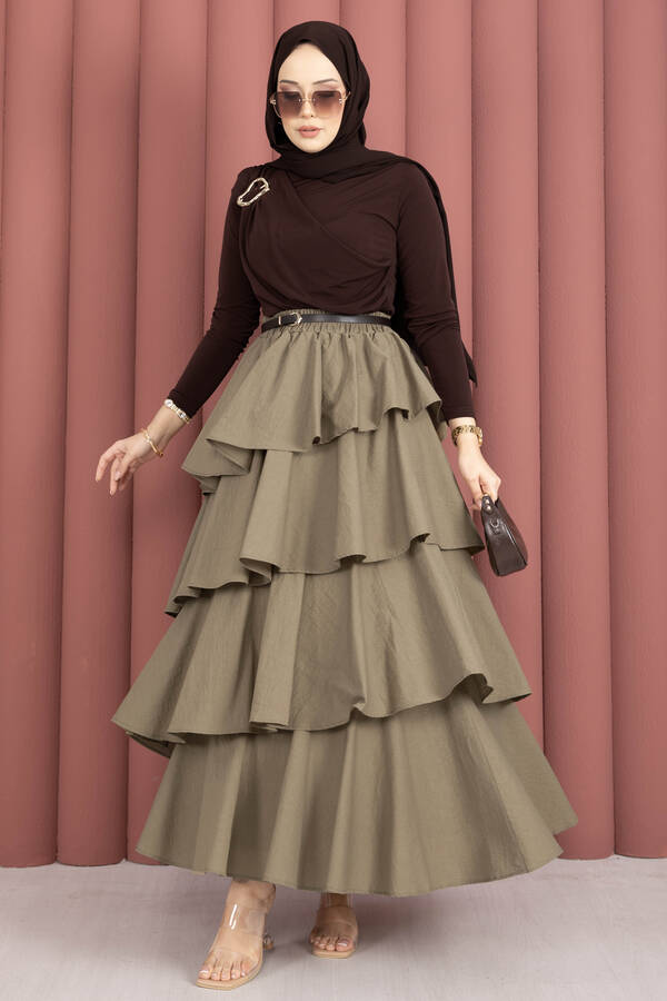 Özk - Gold Broş Detaylı Sandy Body Kahve (1)