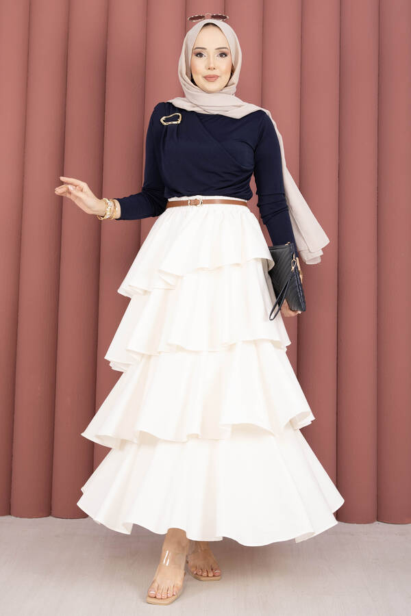 Özk - Gold Broş Detaylı Sandy Body Lacivert (1)