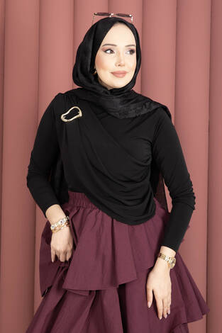 Gold Broş Detaylı Sandy Body Siyah - Thumbnail