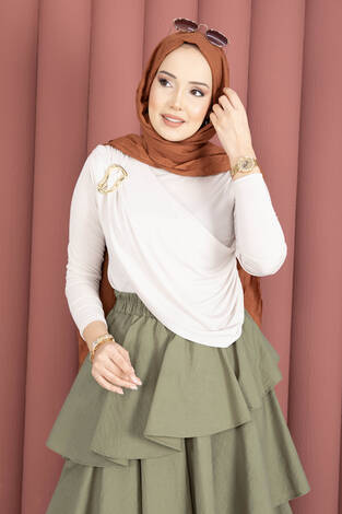 Gold Broş Detaylı Sandy Body Taş - Thumbnail