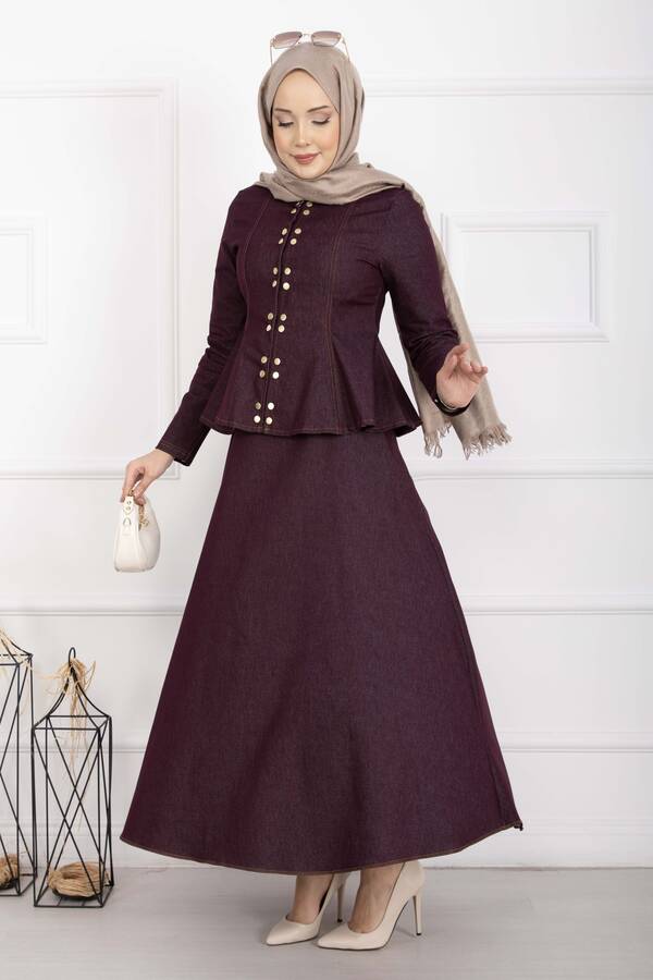 Buk - Gold Çıtçıtlı Tensel Kot İkili Takım Bordo