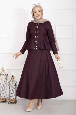 Gold Çıtçıtlı Tensel Kot İkili Takım Bordo - Thumbnail