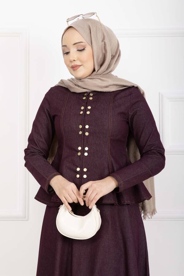 Buk - Gold Çıtçıtlı Tensel Kot İkili Takım Bordo (1)