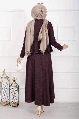 Gold Çıtçıtlı Tensel Kot İkili Takım Bordo - Thumbnail